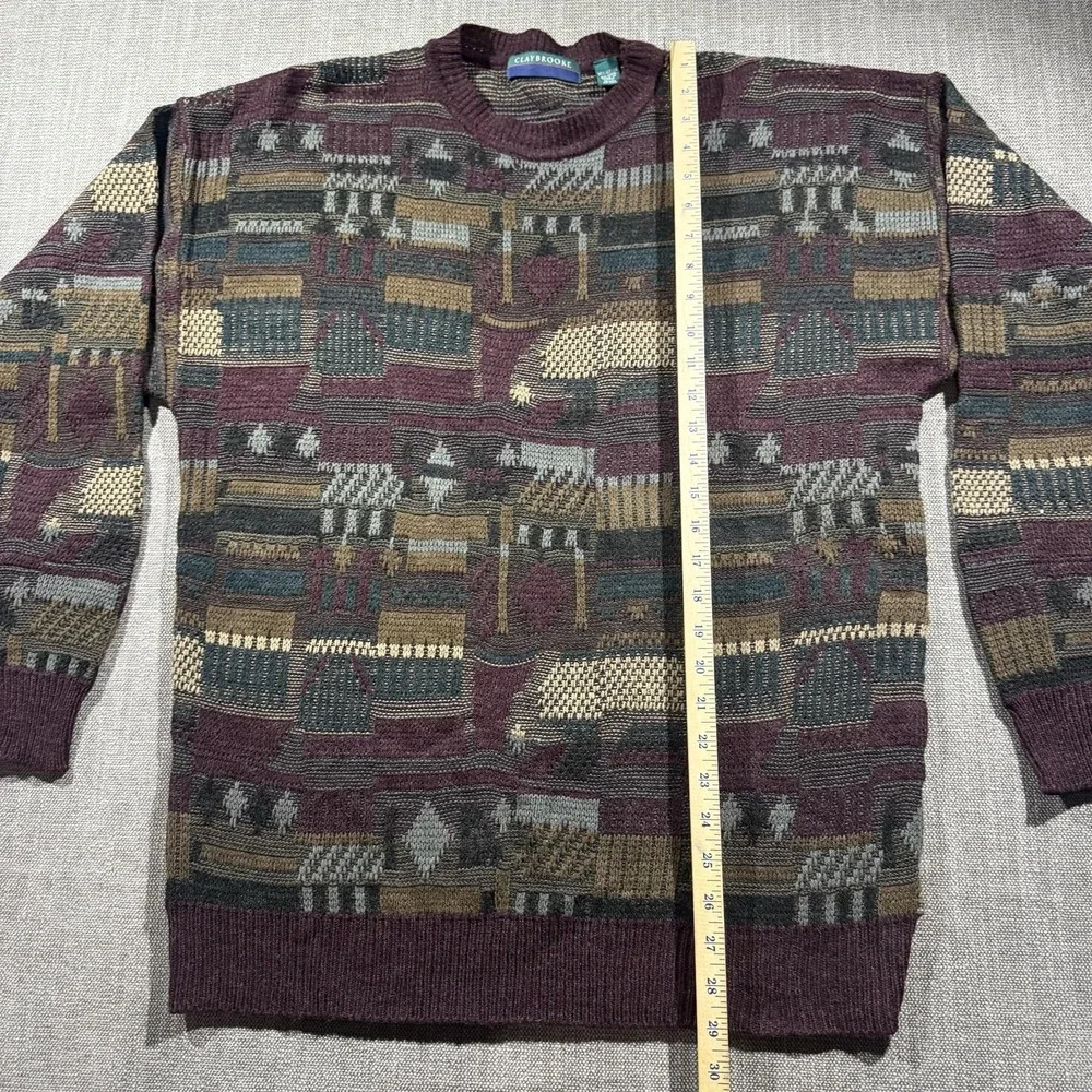 Vintage Claybrooke Sweater Mens 2XL Multicolor Geometric Knit Crewneck Korea 90s